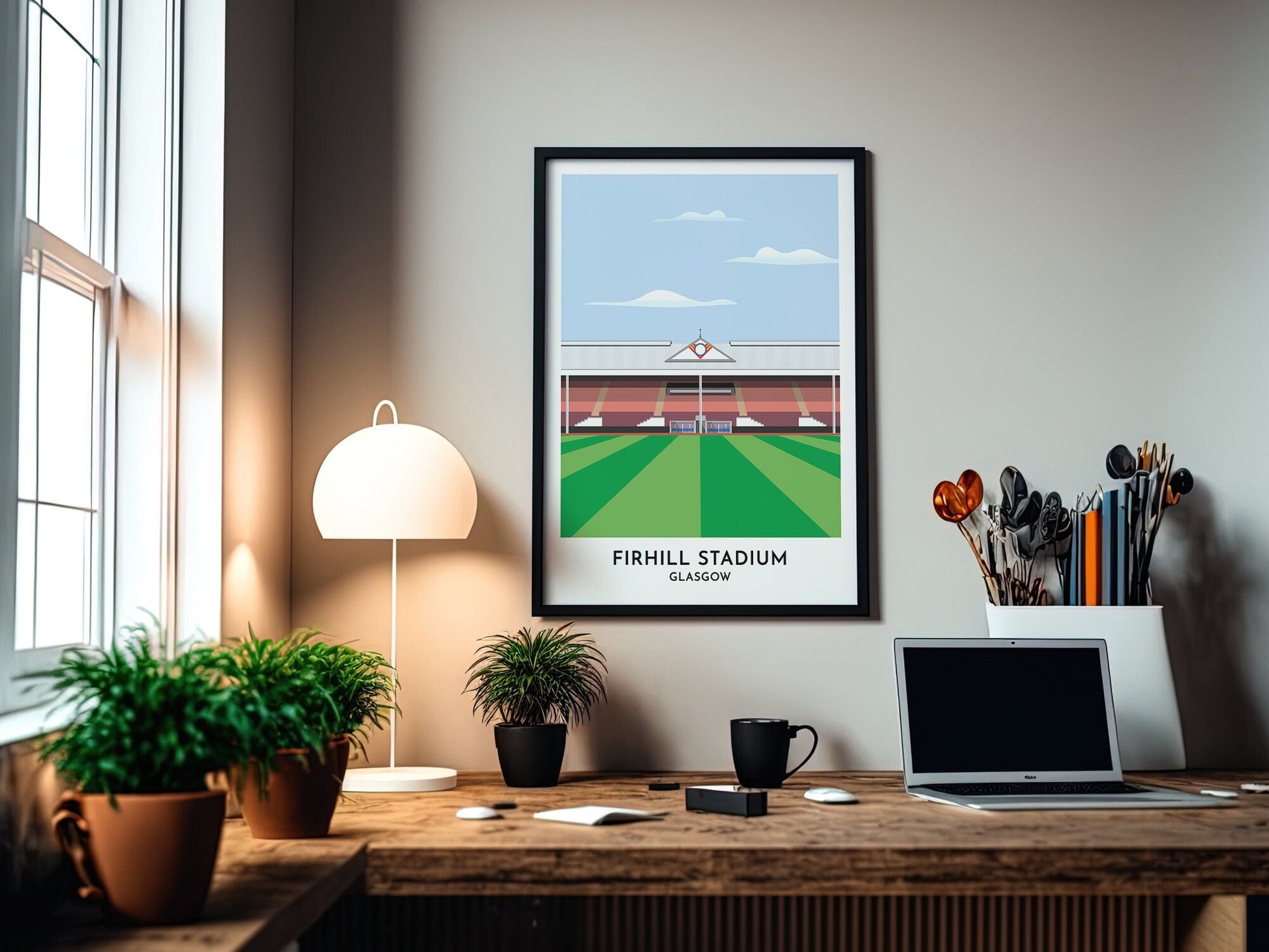 Partick Football Ground Print Gift - Firhill Stadium Art Poster Glasgow - 50th Birthday Present for Men Women - Gift for Son - Turf Football Art