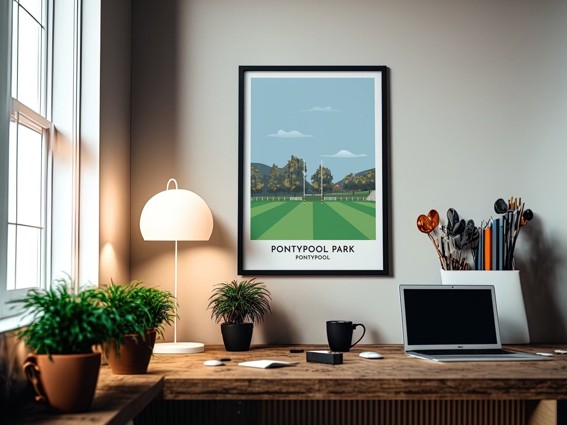 Pontypool Rugby Ground Print, Pontypool Park Wales Illustration Poster, Rugby Presents for Him or Her - Turf Football Art