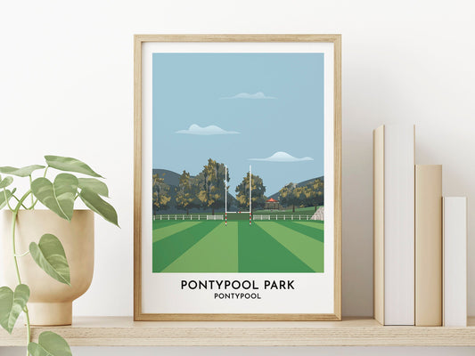 Pontypool Rugby Ground Print, Pontypool Park Wales Illustration Poster, Rugby Presents for Him or Her - Turf Football Art