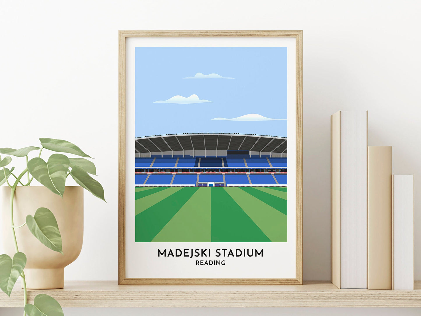 Reading Football Ground Illustrated Print - Madejski Stadium Poster Print - Anniversary Gifts for Boyfriend - 21st Birthday Gift for Him - Turf Football Art