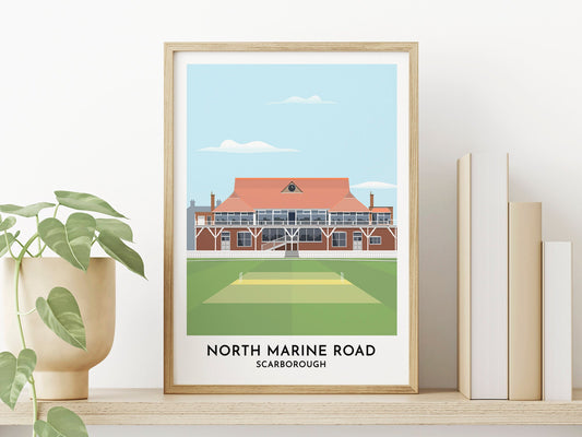 Scarborough Cricket Ground Contemporary Illustrated Print, North Marine Road / Queen's Ground Artwork, Yorkshire Cricket Fan Gift - Turf Football Art