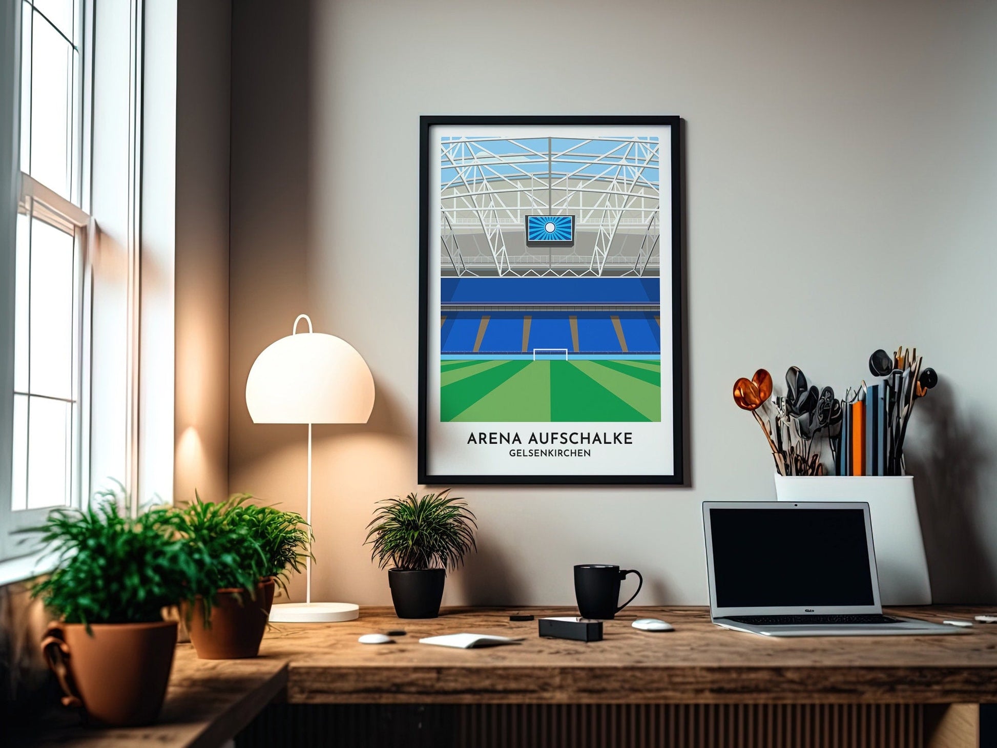 Schalke Gelsenkirchen Stadium Art Gift, AufSchalke Design Poster Illustrated Print, German Football Voetbal Fan - Turf Football Art