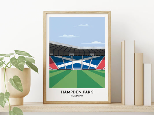 Scotland Football Stadium Illustration, Hampden Park Glasgow Illustrated Print Poster, Gift for Scottish Fan, Him Her Great Birthday Present - Turf Football Art