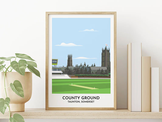 Somerset County Cricket Club Print, County Ground Taunton Contemporary Art Poster, Gift for Men Women Cricket Fan - Turf Football Art