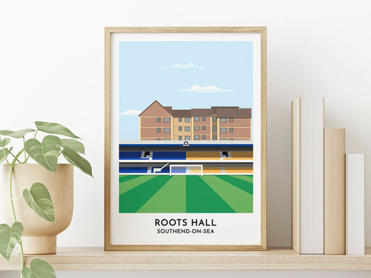 Southend United Print of Roots Hall Stadium Illustration, Best Gifts for Her and Him Fans of Football, Personalised Text Print - Turf Football Art