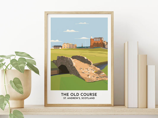 St. Andrews Golf Art Print - Old Course Swilcan Bridge Illustration Poster Gift - Golf Artwork Present - Gifts for Dad Uncle - Turf Football Art