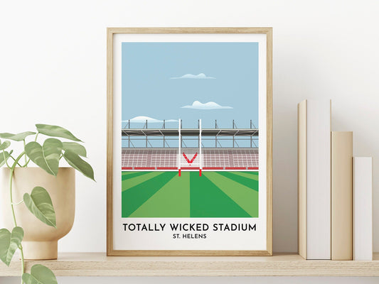 St. Helens Rugby Print Gift - Totally Wicked Stadium Illustration - Langtree Park - Rugby League Fan Present - Gift for Men Women - Turf Football Art