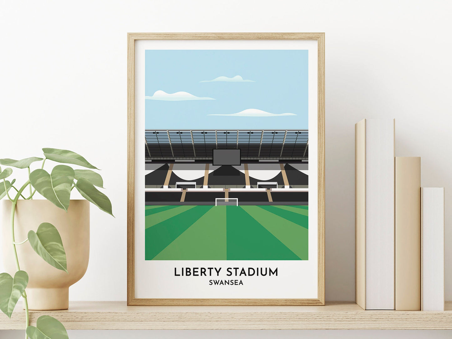 Swansea City Print - Liberty Stadium - Swansea.Com Stadium Illustrated Print - 40th Birthday Gifts for Men Women - Turf Football Art