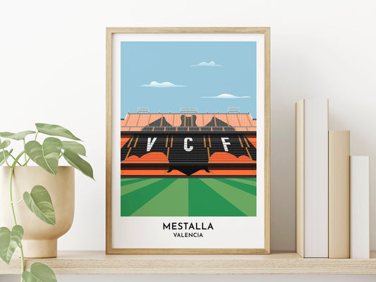 Valencia Poster Football Futbol Stadium Estadio, Mestalla Print, Custom Made Gift, Soccer Stadium Digital Illustration - Turf Football Art