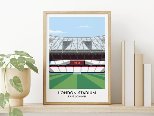 W Ham - London Stadium Print - Football Ground Illustrated Print - Gift for Him - Usher Gifts - Turf Football Art