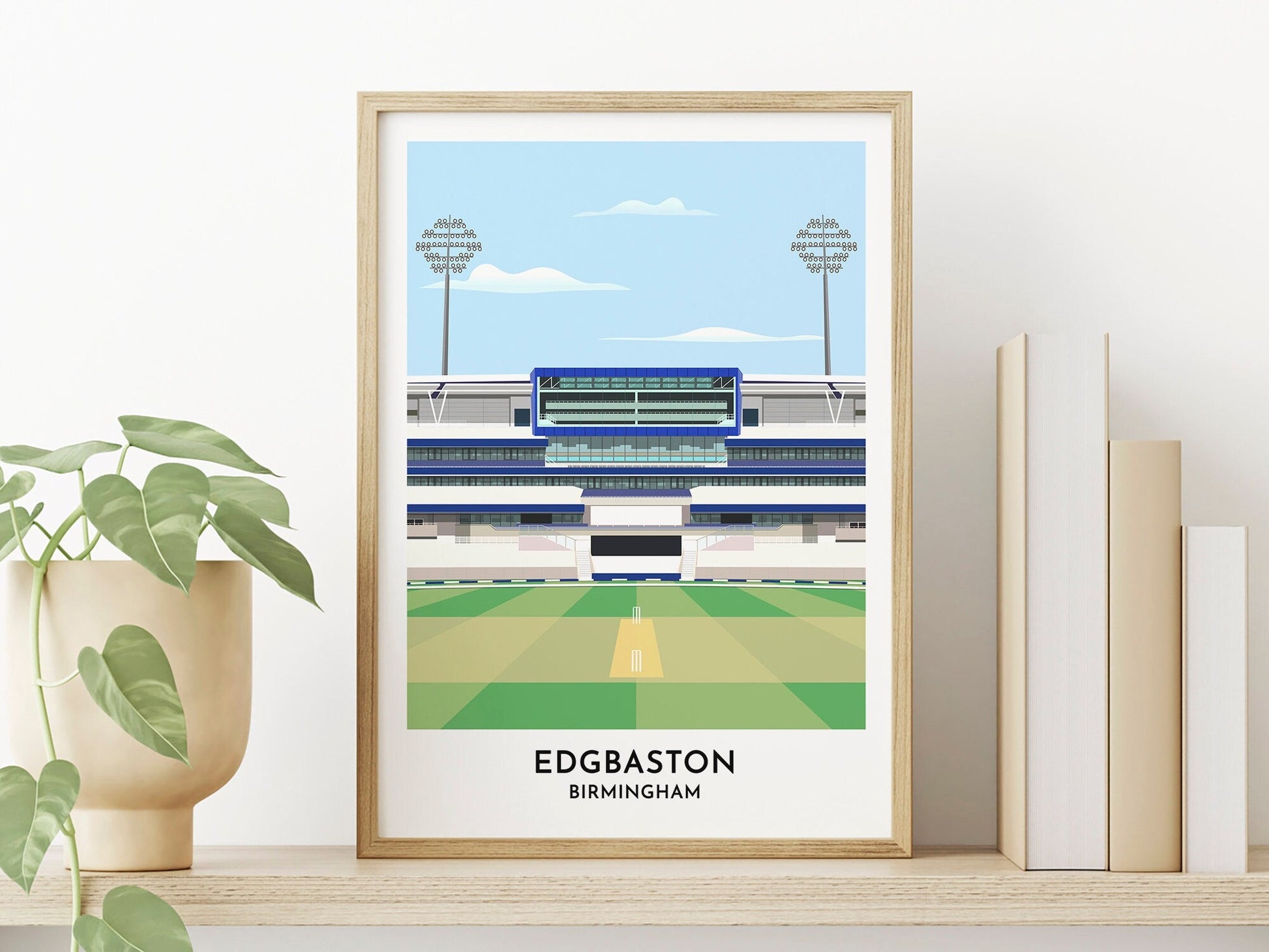 Warwickshire Cricket Art Print - Edgbaston Ground Poster - Birmingham Illustration - Cricket Ground - 30th Birthday Gift - Turf Football Art