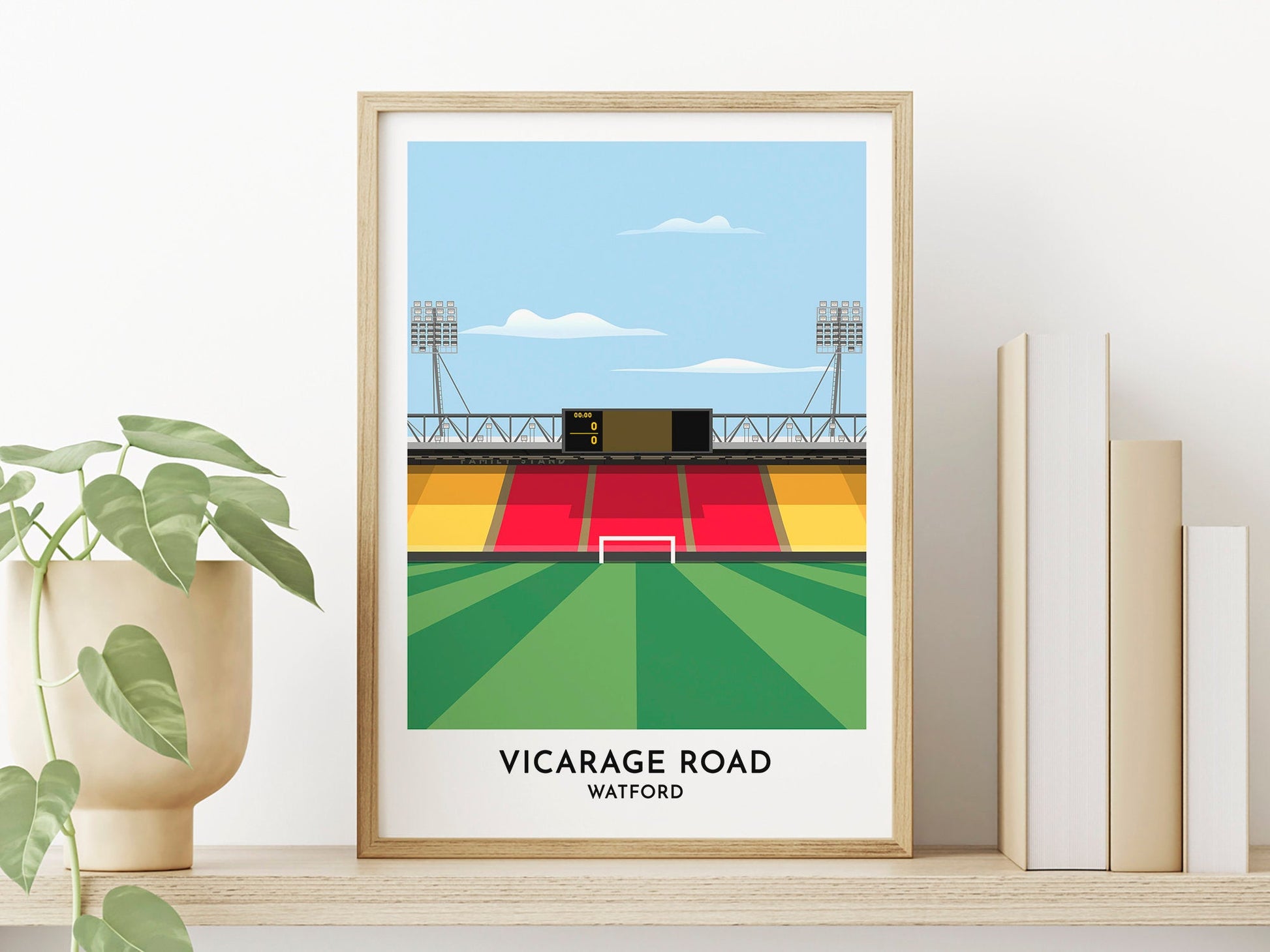 Watford Football Print - Vicarage Road Stadium Art - Graphic Illustrated Print - 30th Birthday Gift for Boyfriend - Teacher Gifts - Turf Football Art