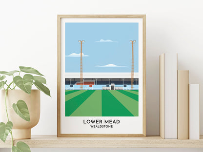 Wealdstone FC - Lower Mead Football Ground Illustrated Print - Football Posters - Thoughtful Gift for Him Her - Turf Football Art