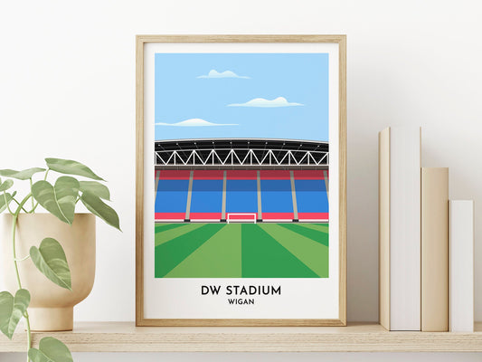 Wigan Football, Illustration of DW Stadium Print, Football Artwork Poster, Best Gifts for Men Women Fans - Turf Football Art