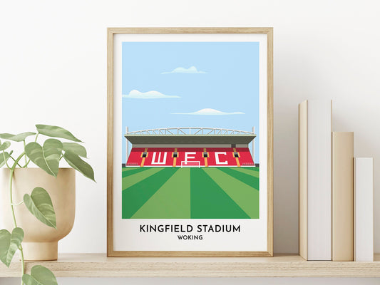 Woking FC Stadium Print Artwork, Kingfield Stadium / Laithwaite Community Stadium Illustrated Poster, Surrey Art - Turf Football Art
